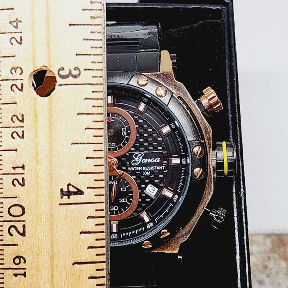 Multi-Functional Quartz Movement Watch in ION Plated Rose Gold & black stainless - Picture 4 of 7